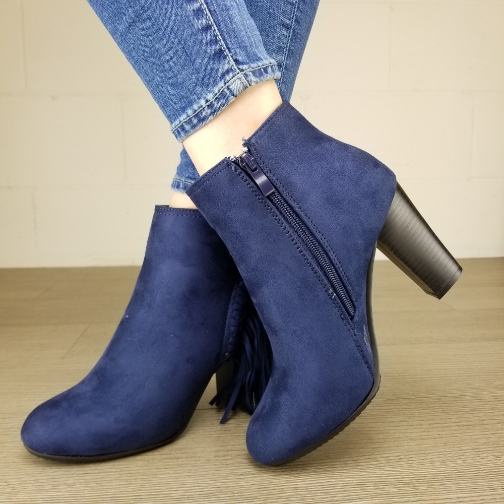 Navy Vegan Suede Apache Tassels Boots - Picture 6 of 7